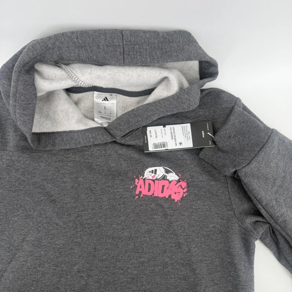 Adidas Boys‎ Large 14/16 Dark Grey Heather Soccer Graphic Fleece Hoodie NEW $48